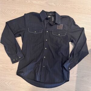 Harley-Davidson Shirt Mens M Black Pin Striped Western Pearl Snap Long Sleeve